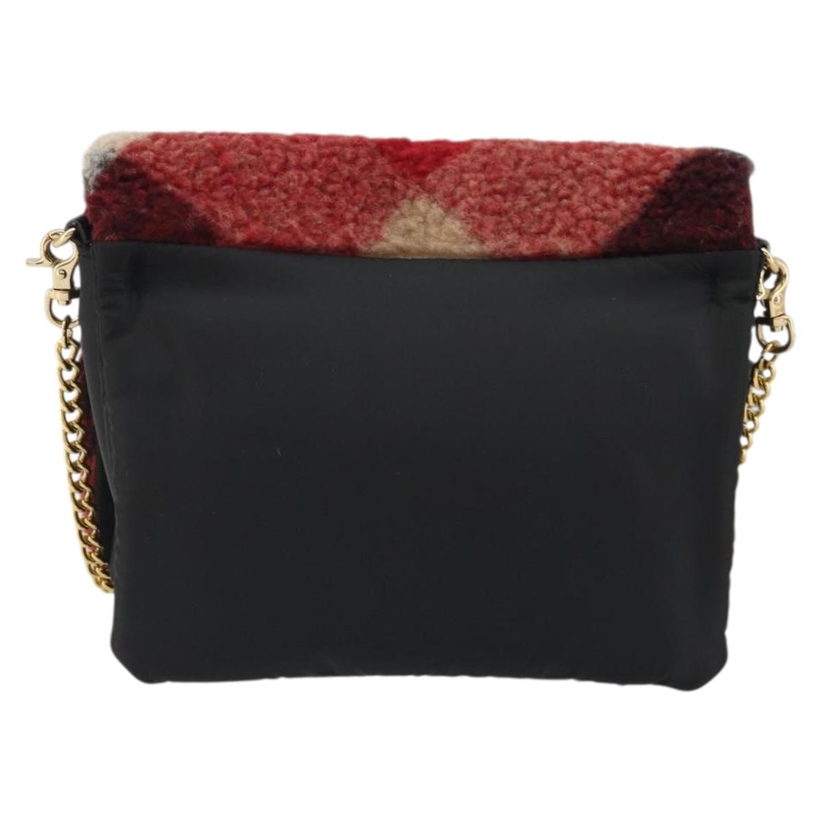 BLUE LABEL CRESTBRIDGE CB Check Shoulder Bag Nylon Wool Gold Red Auth 174651A