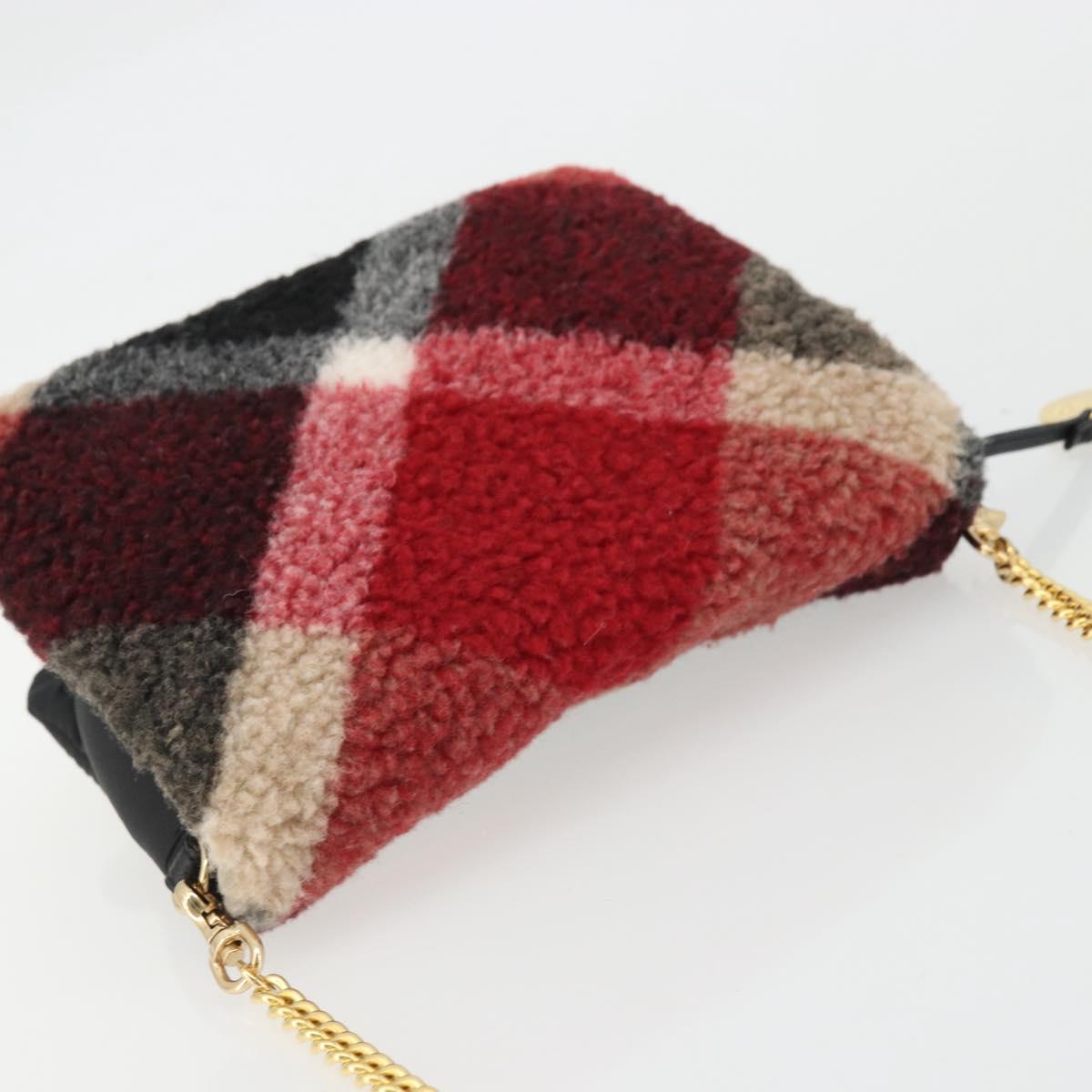BLUE LABEL CRESTBRIDGE CB Check Shoulder Bag Nylon Wool Gold Red Auth 174651A