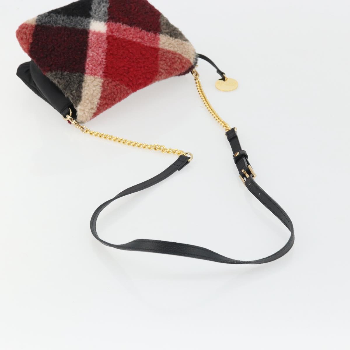 BLUE LABEL CRESTBRIDGE CB Check Shoulder Bag Nylon Wool Gold Red Auth 174651A