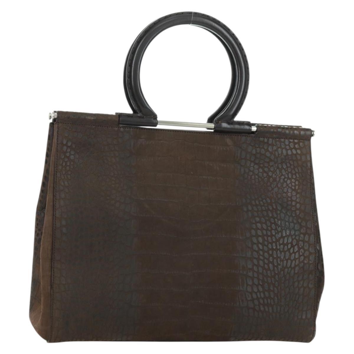 Salvatore Ferragamo Gancini Hand Bag Leather Brown Gold Auth 174673A