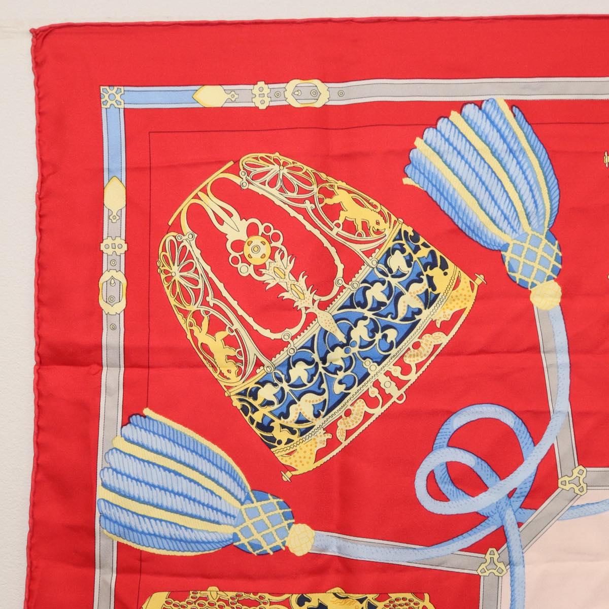 HERMES Carre 90 Scarf ""LES MUSEROLLES"" Silk Red Auth 174679