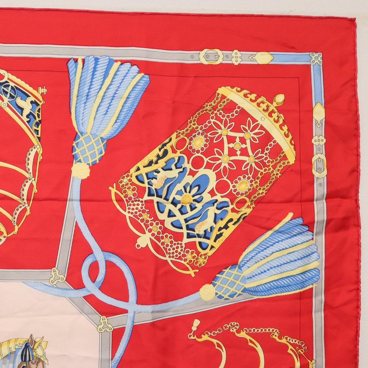 HERMES Carre 90 Scarf ""LES MUSEROLLES"" Silk Red Auth 174679