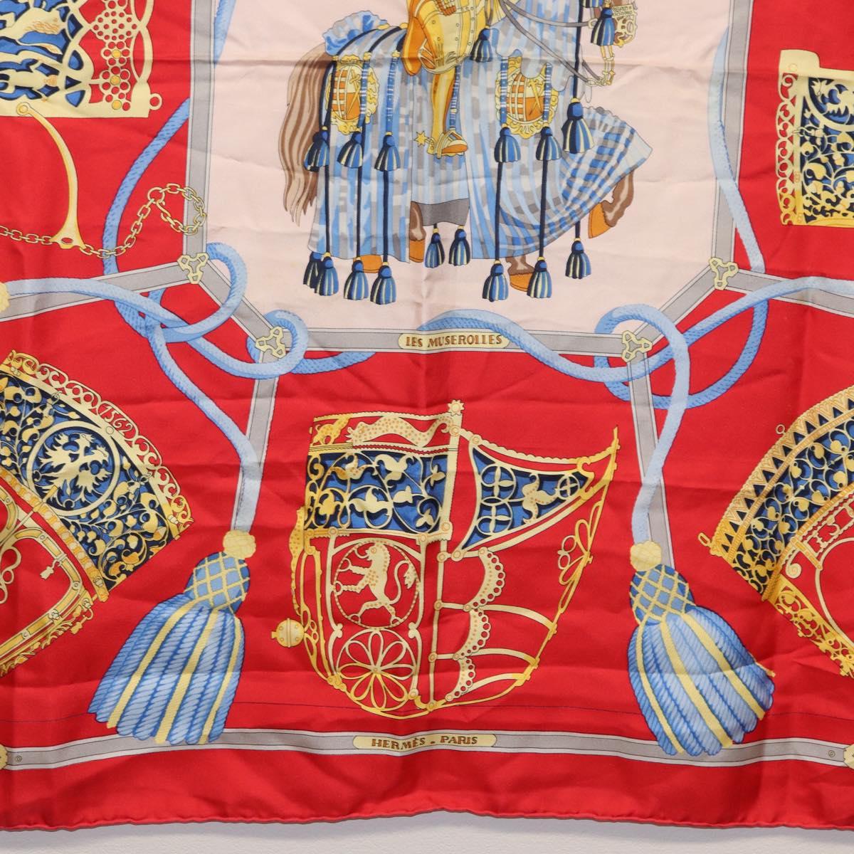 HERMES Carre 90 Scarf ""LES MUSEROLLES"" Silk Red Auth 174679