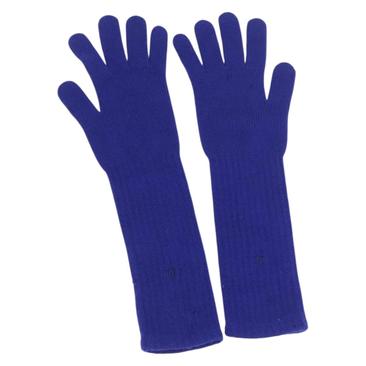 CHANEL Gloves Cashmere Blue CC Auth 174684
