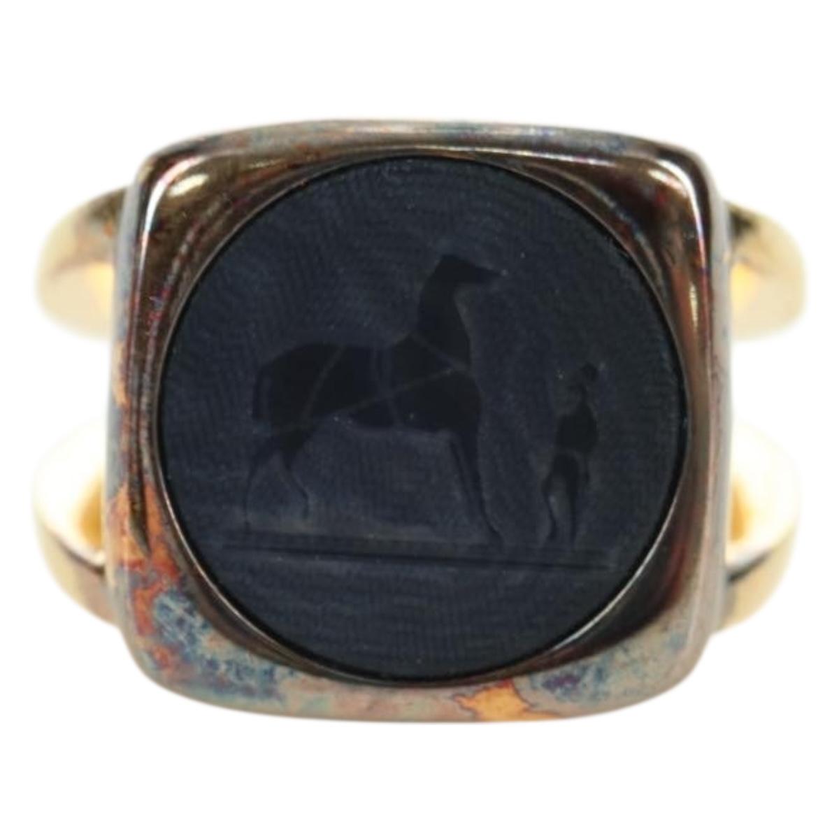 HERMES Corozo Ring 50 metal Gold Auth 174693M