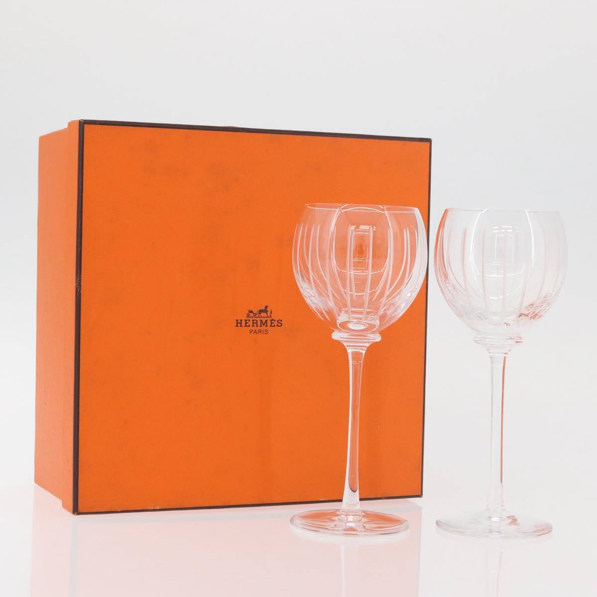 HERMES Fanfare Pair Of Wine Glasses Glass Clear Auth 174699M
