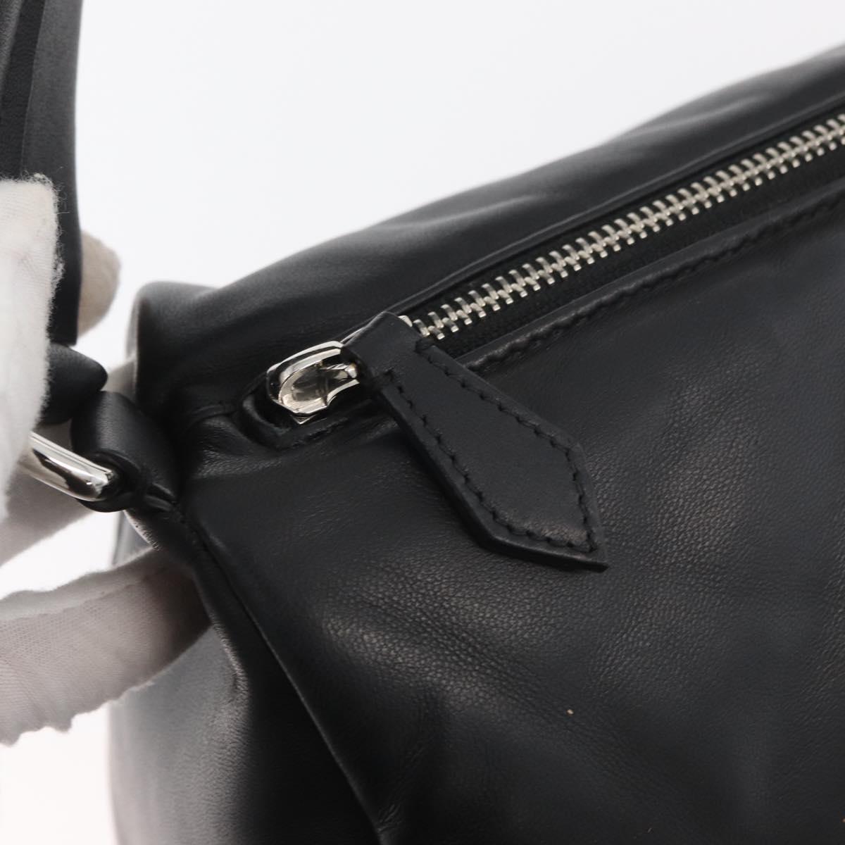 BURBERRY Hand Bag Leather Black Silver Auth 174706A