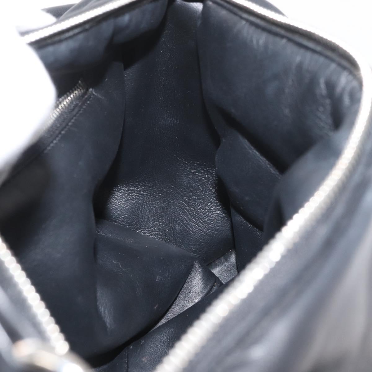 BURBERRY Hand Bag Leather Black Silver Auth 174706A