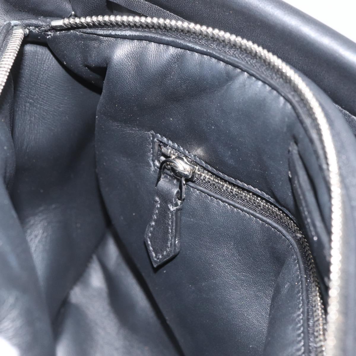 BURBERRY Hand Bag Leather Black Silver Auth 174706A