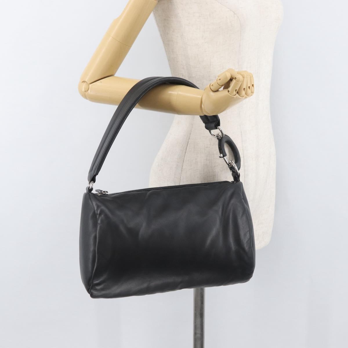 BURBERRY Hand Bag Leather Black Silver Auth 174706A