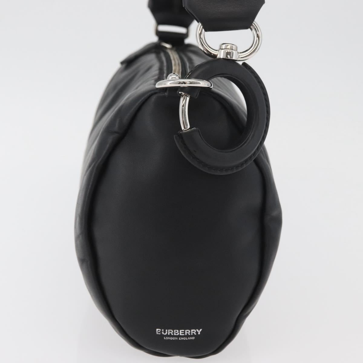 BURBERRY Hand Bag Leather Black Silver Auth 174706A
