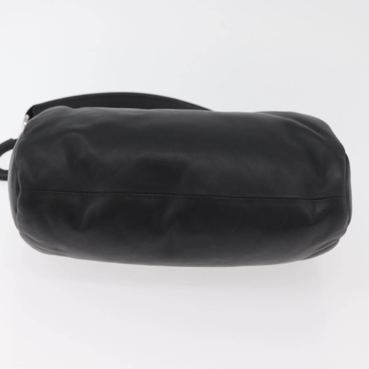 BURBERRY Hand Bag Leather Black Silver Auth 174706A