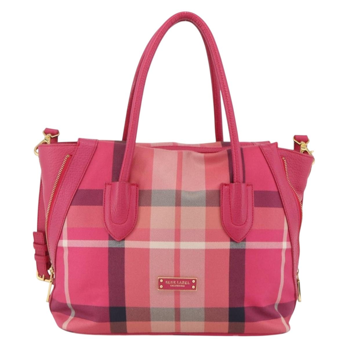 BLUE LABEL CRESTBRIDGE CB Check Bag Canvas Leather 2way Pink Gold Auth 174708A
