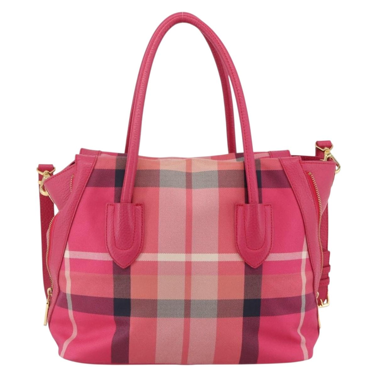 BLUE LABEL CRESTBRIDGE CB Check Bag Canvas Leather 2way Pink Gold Auth 174708A