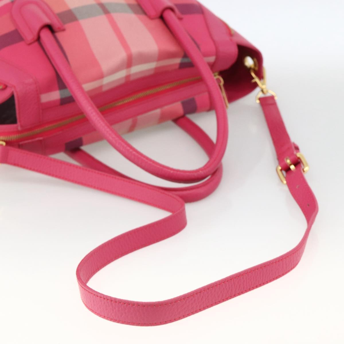 BLUE LABEL CRESTBRIDGE CB Check Bag Canvas Leather 2way Pink Gold Auth 174708A