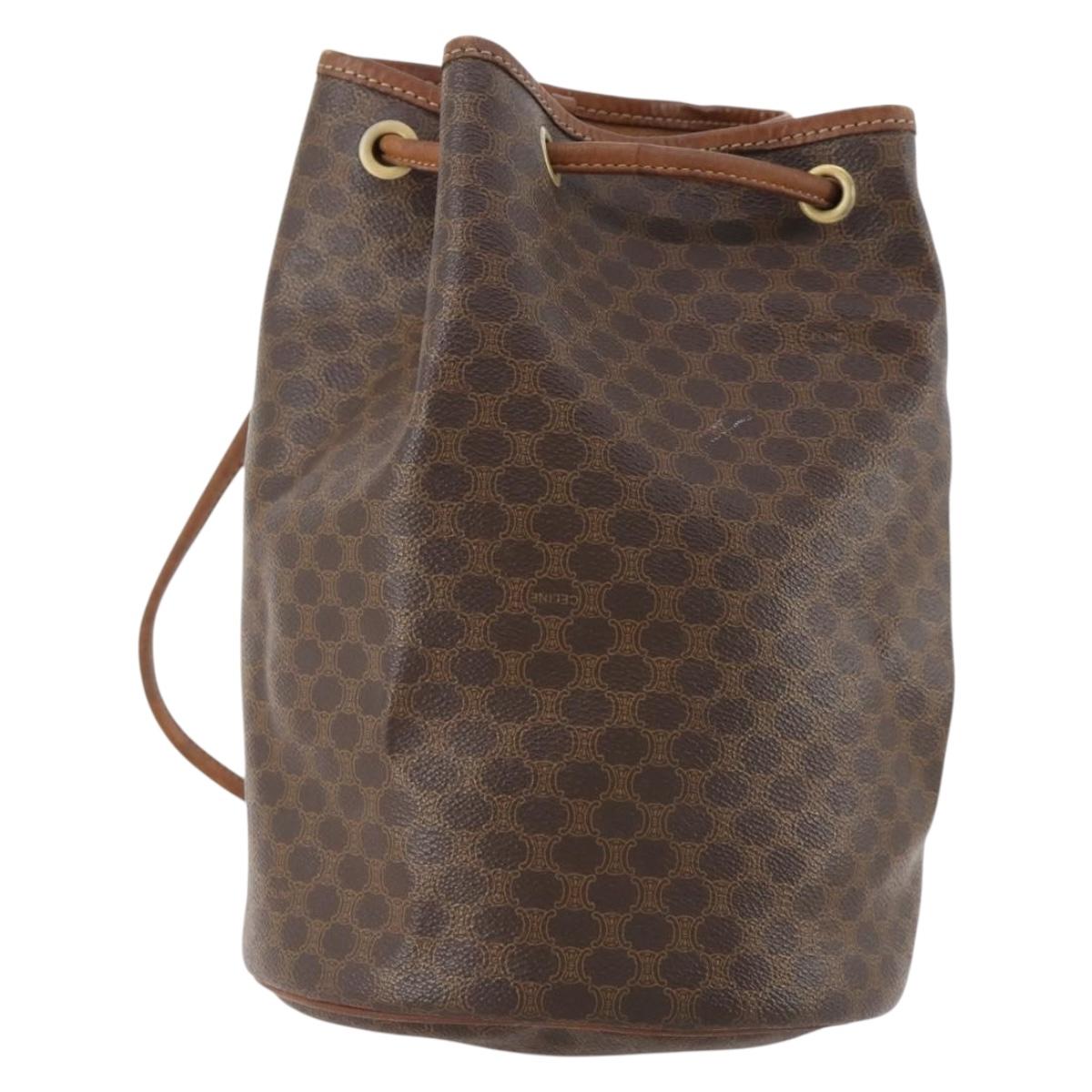 CELINE Macadam Canvas Purse Backpack PVC Leather Brown Gold  display picture 2