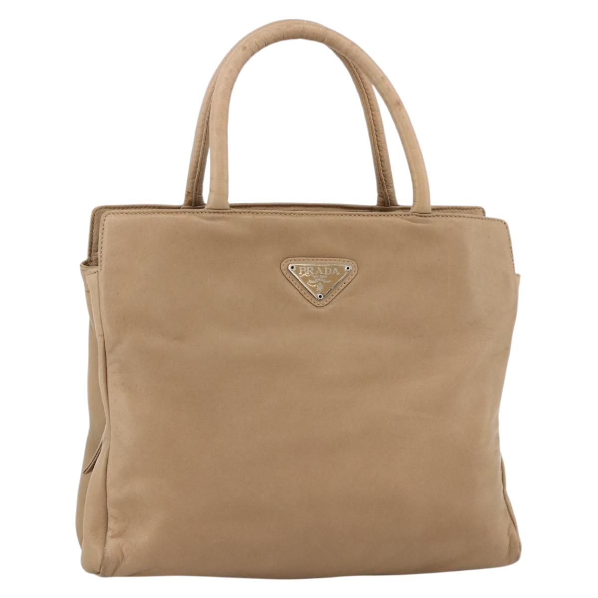 PRADA Hand Bag Leather Beige Auth 174739A