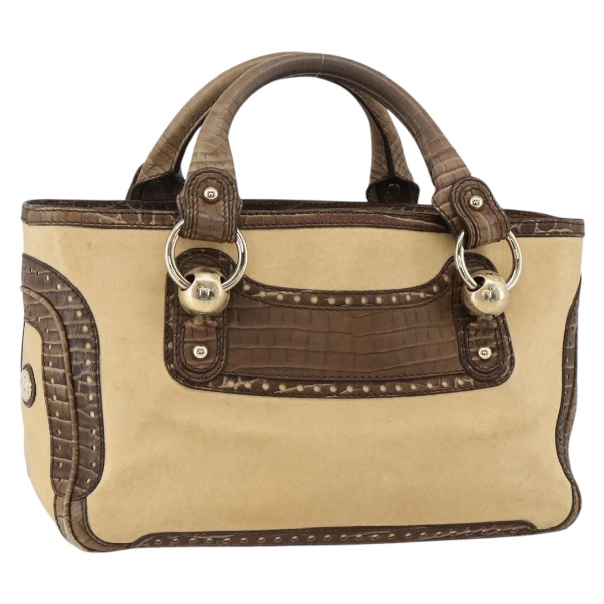 CELINE Boogie bag Hand Bag Leather Beige Gold Auth 174749