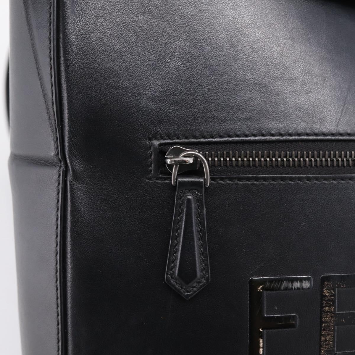 FENDI Backpack Leather Black Silver Auth 174752