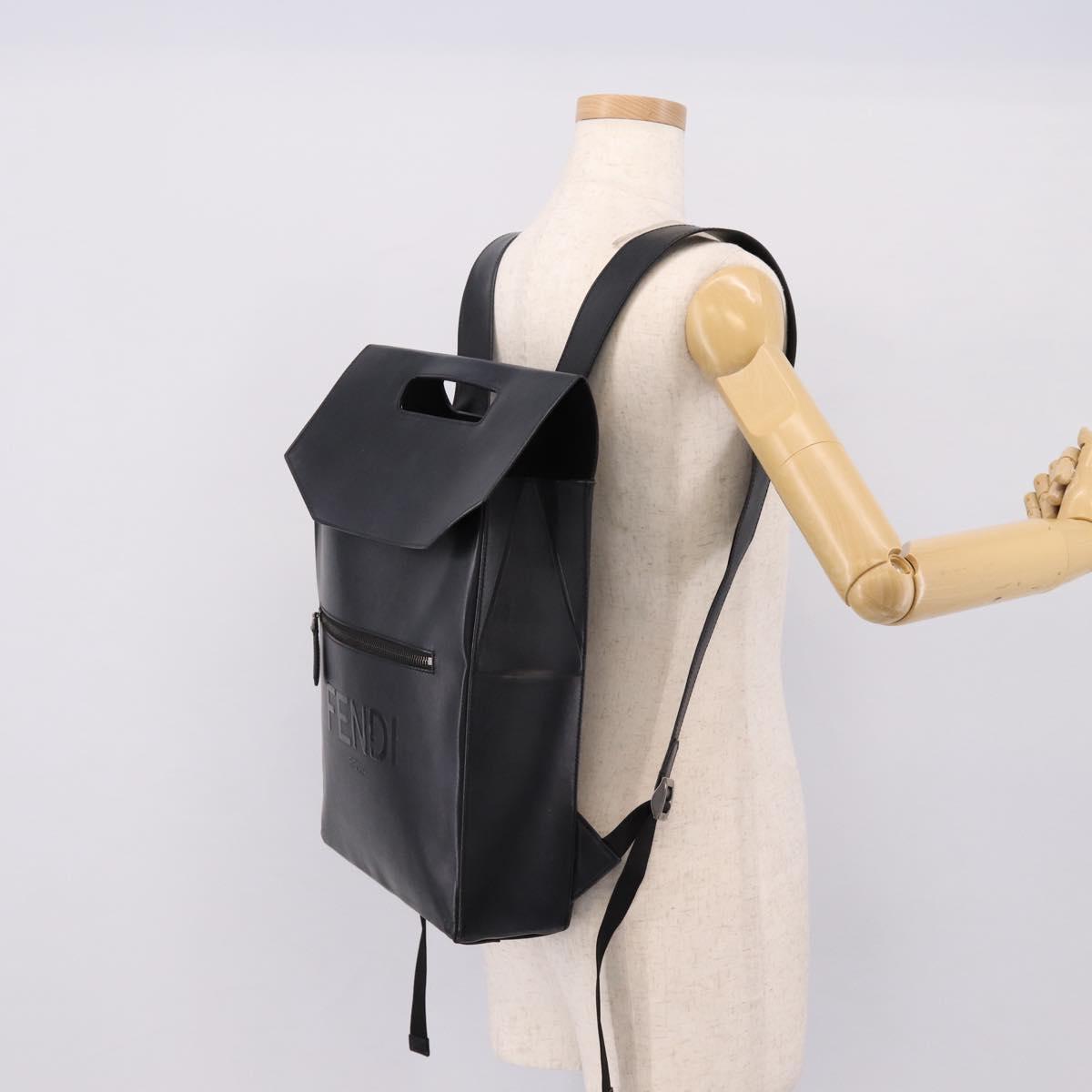 FENDI Backpack Leather Black Silver Auth 174752