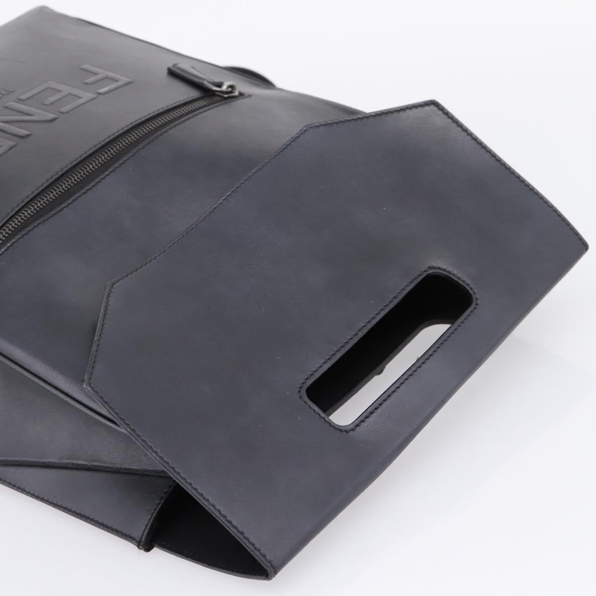 FENDI Backpack Leather Black Silver Auth 174752