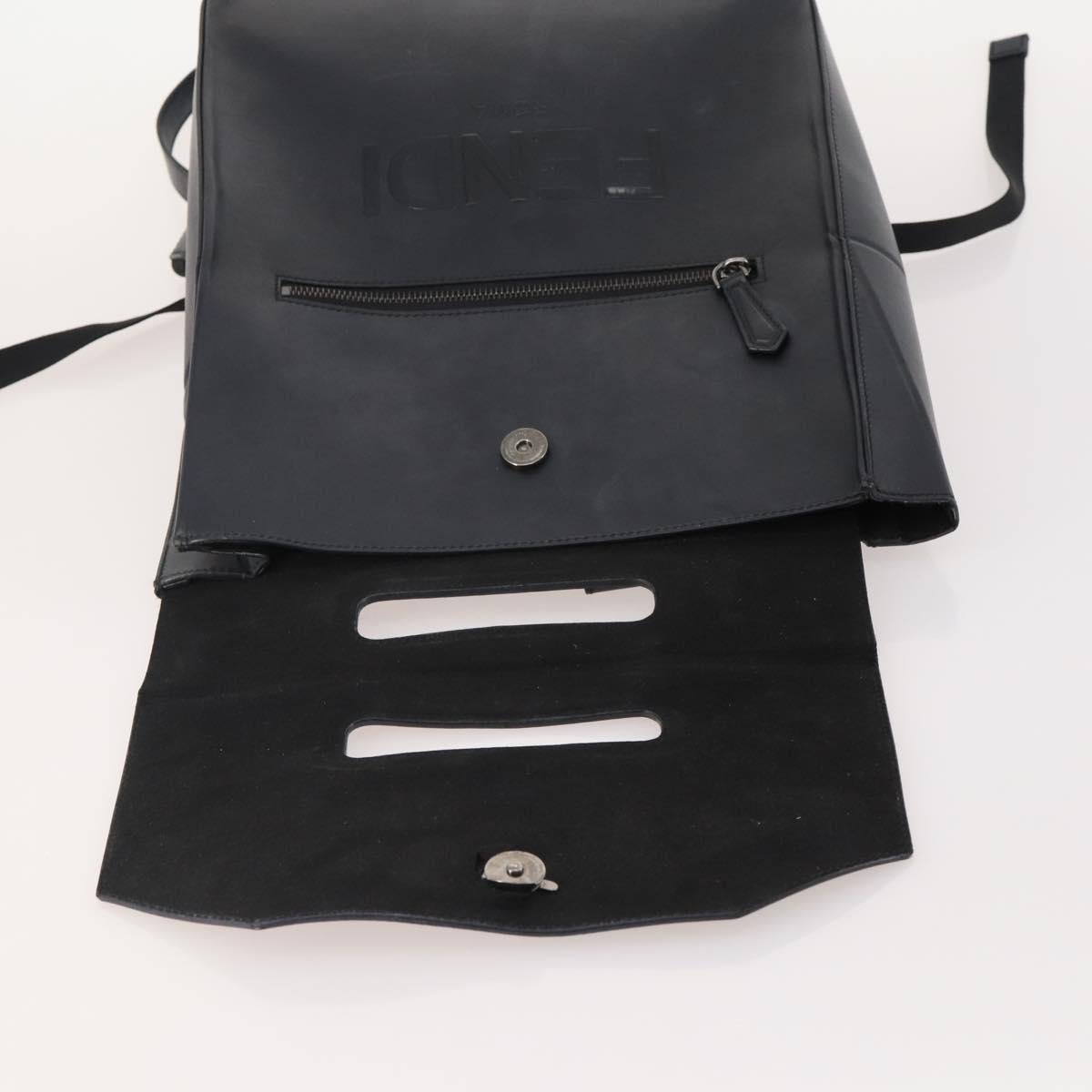 FENDI Backpack Leather Black Silver Auth 174752A