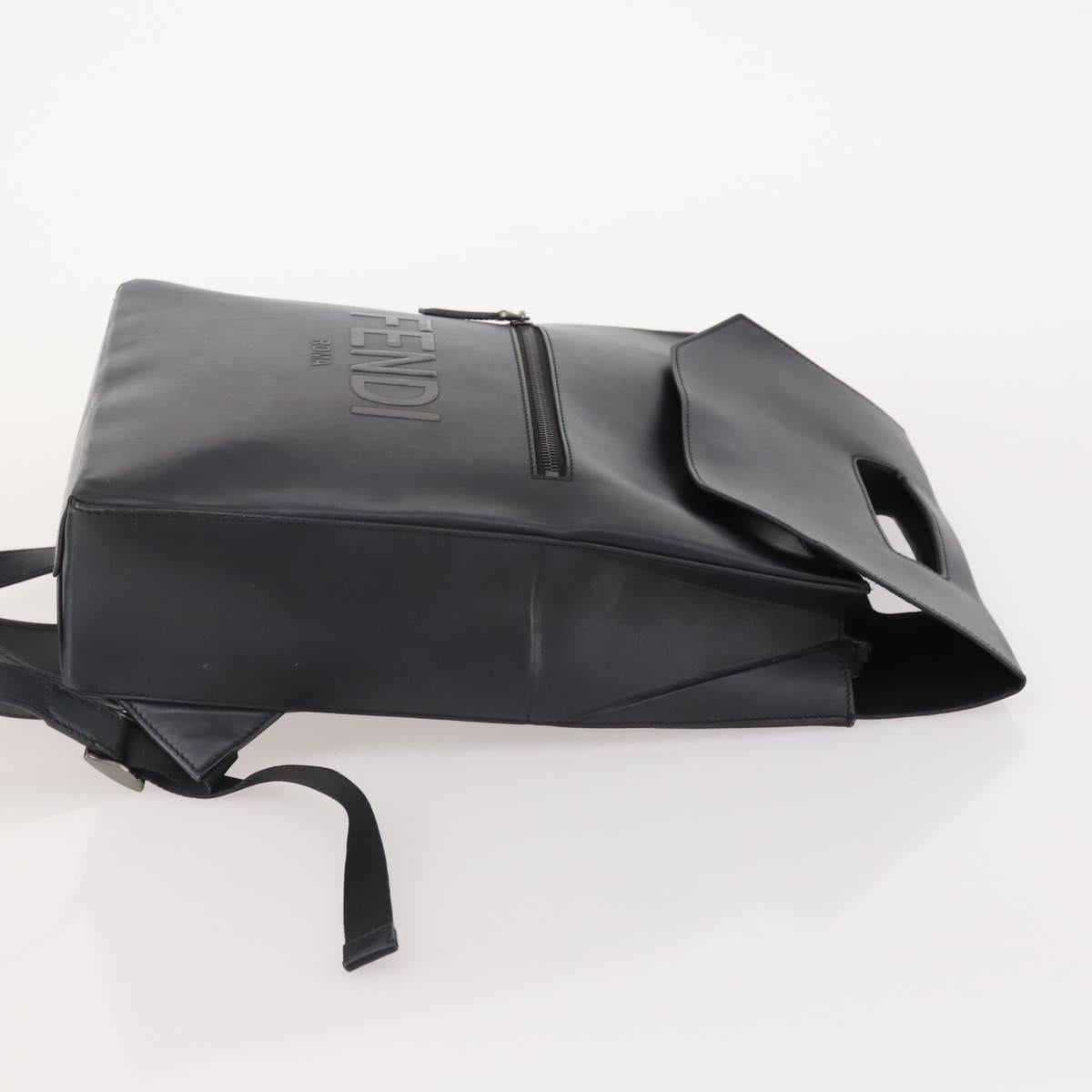 FENDI Backpack Leather Black Silver Auth 174752A