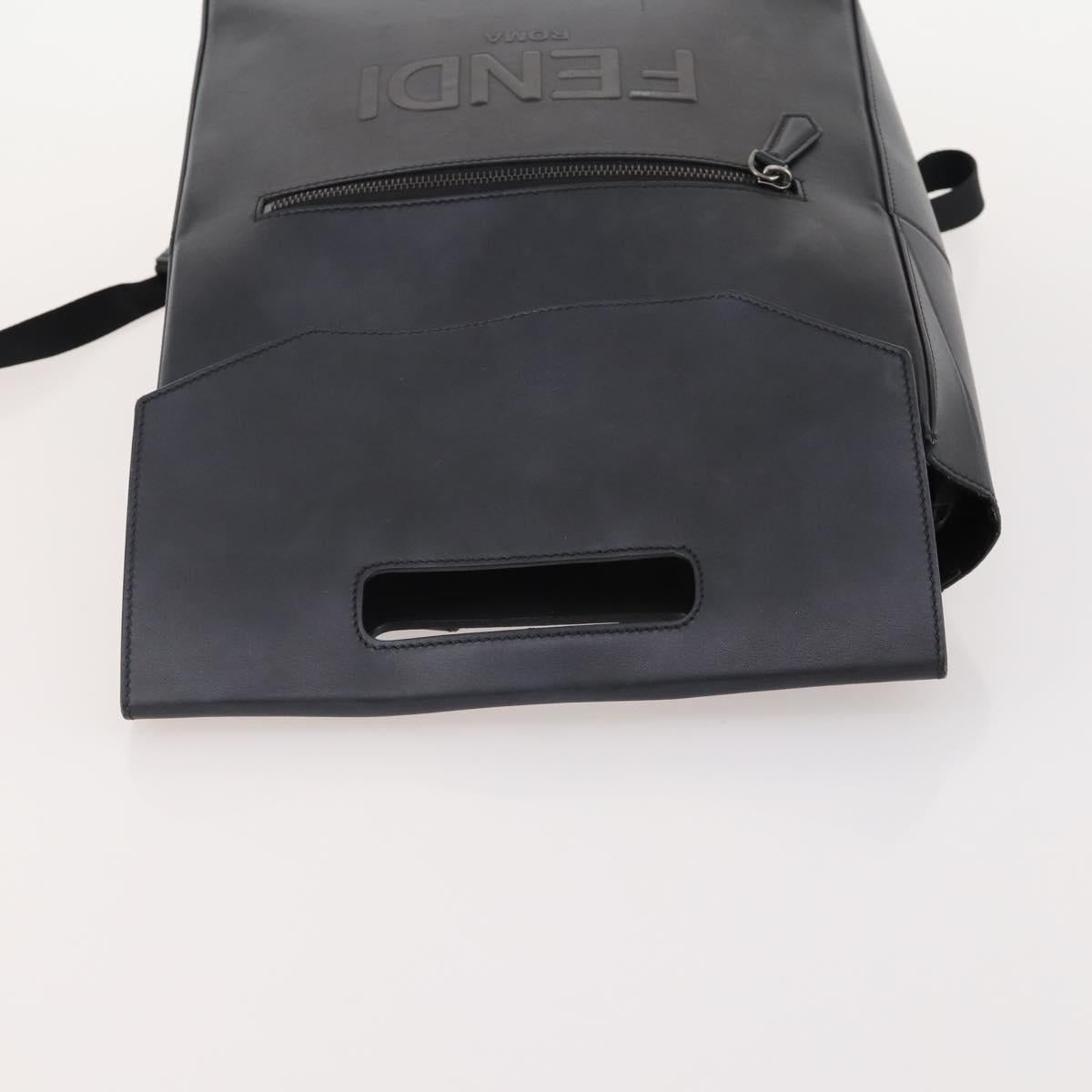 FENDI Backpack Leather Black Silver Auth 174752A