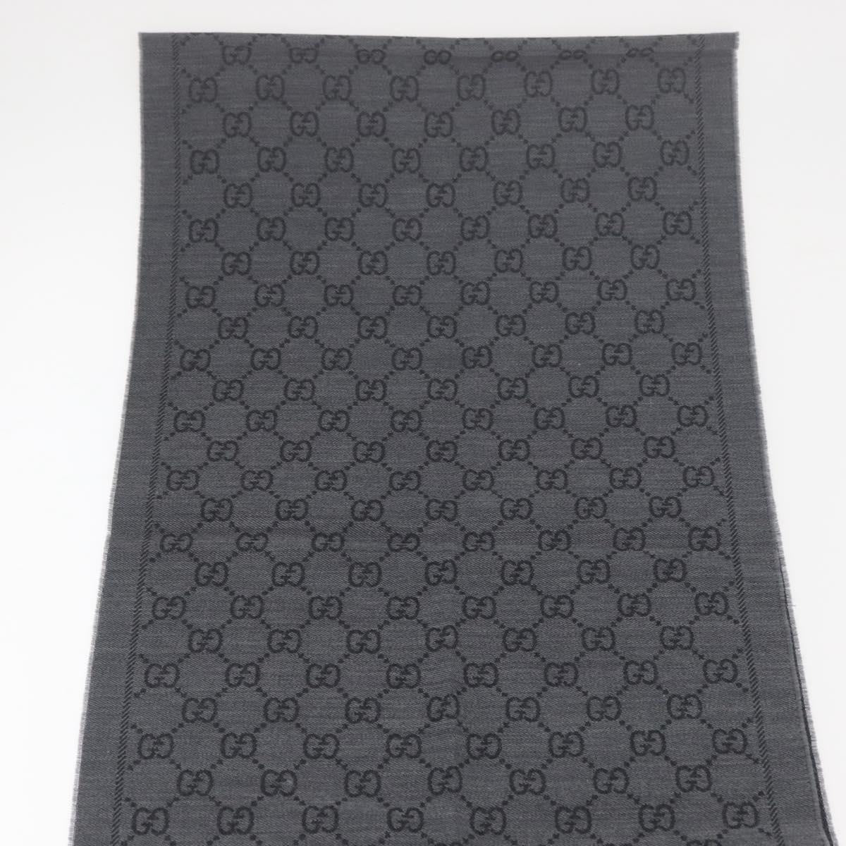 GUCCI GG Scarf Wool Gray Auth 174761A