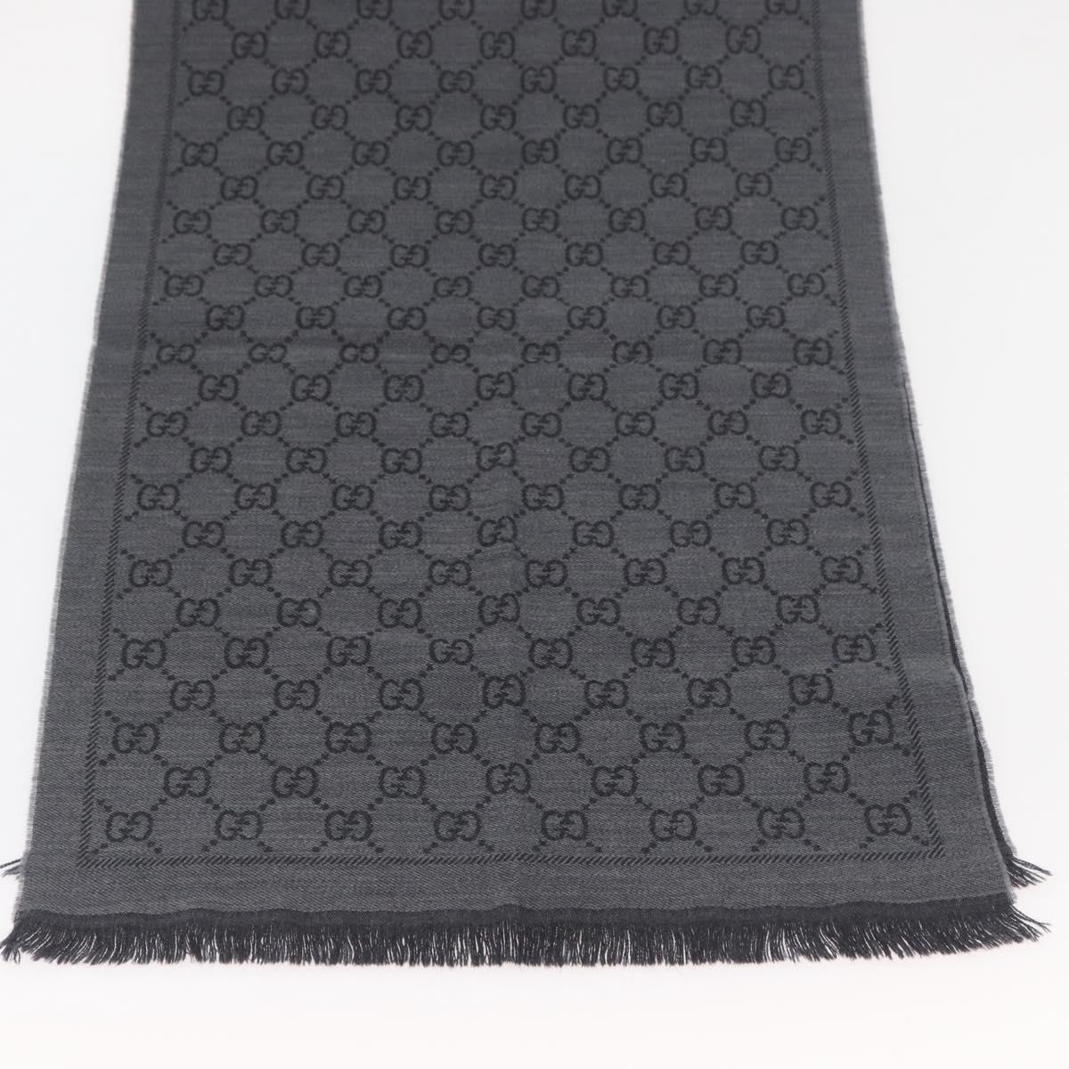 GUCCI GG Scarf Wool Gray Auth 174761A