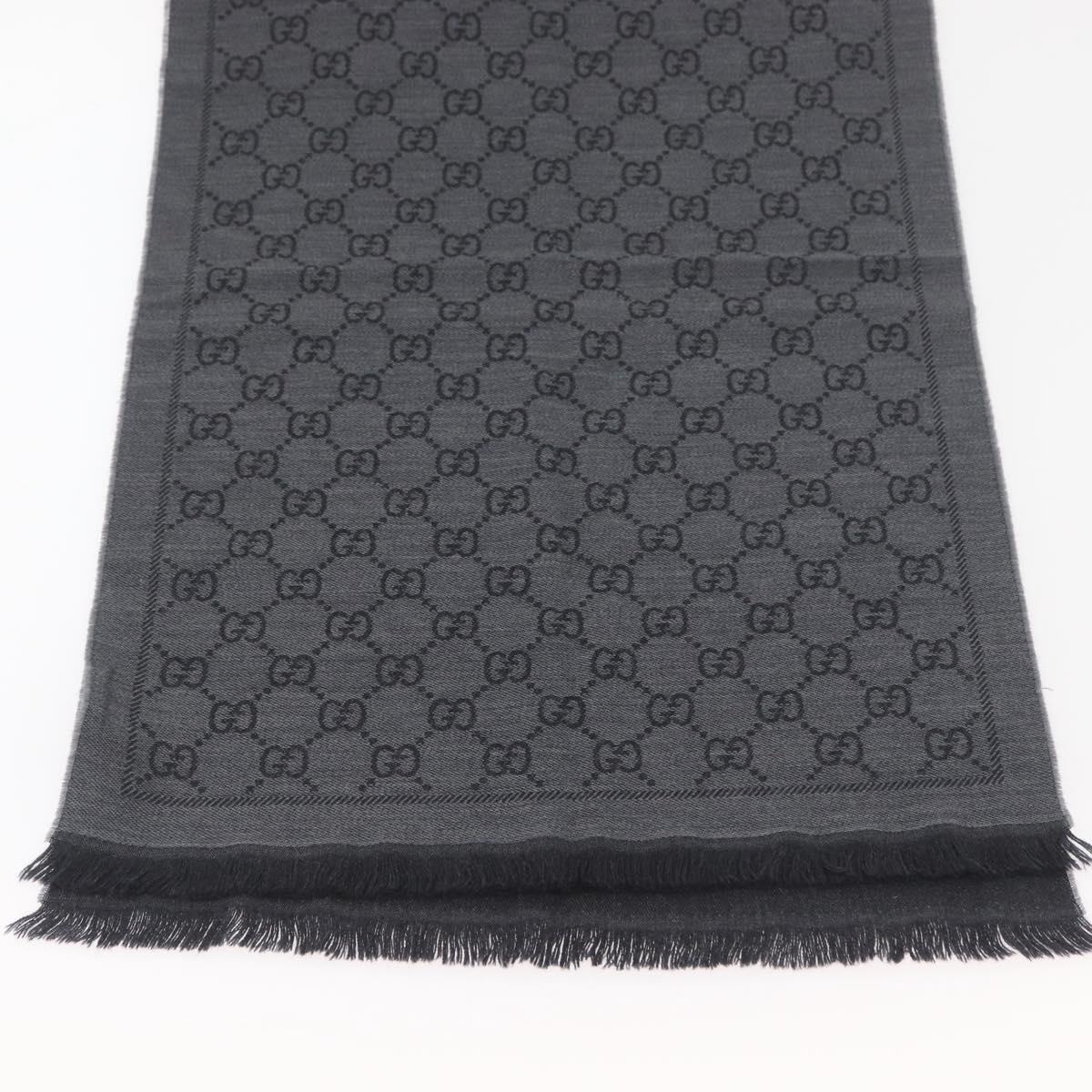 GUCCI GG Scarf Wool Gray Auth 174761A