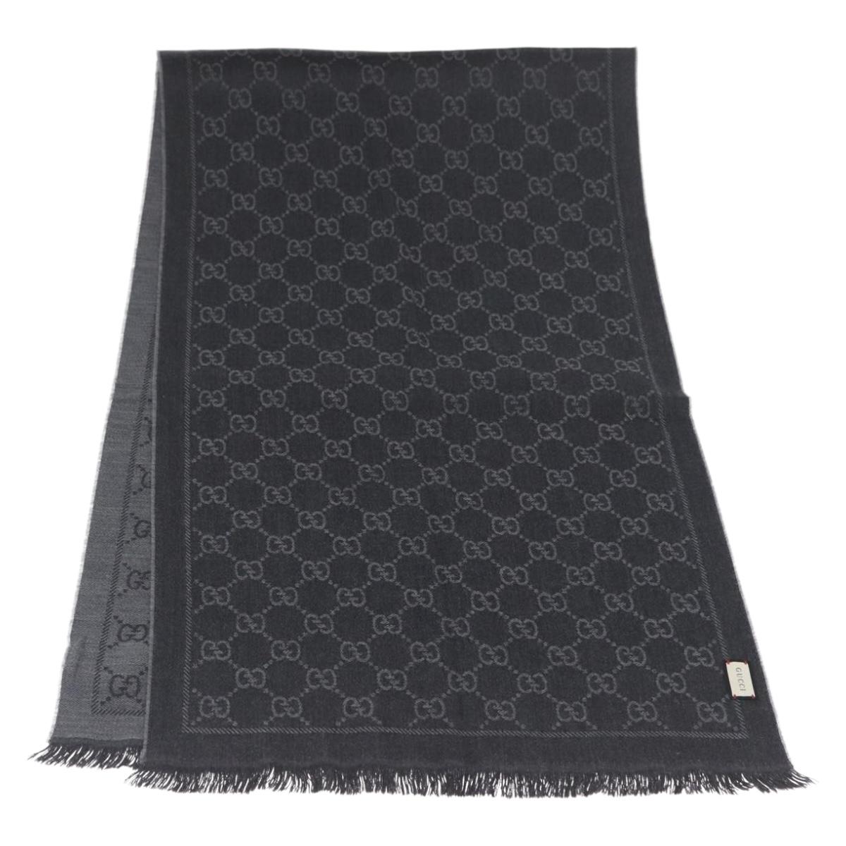GUCCI GG Scarf Wool Gray Auth 174761A