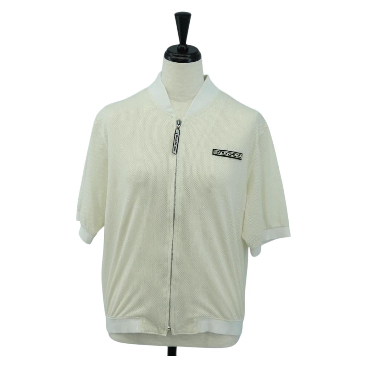 BALENCIAGA Short Sleeved Golf Jacket Polyester M White Auth 174764A