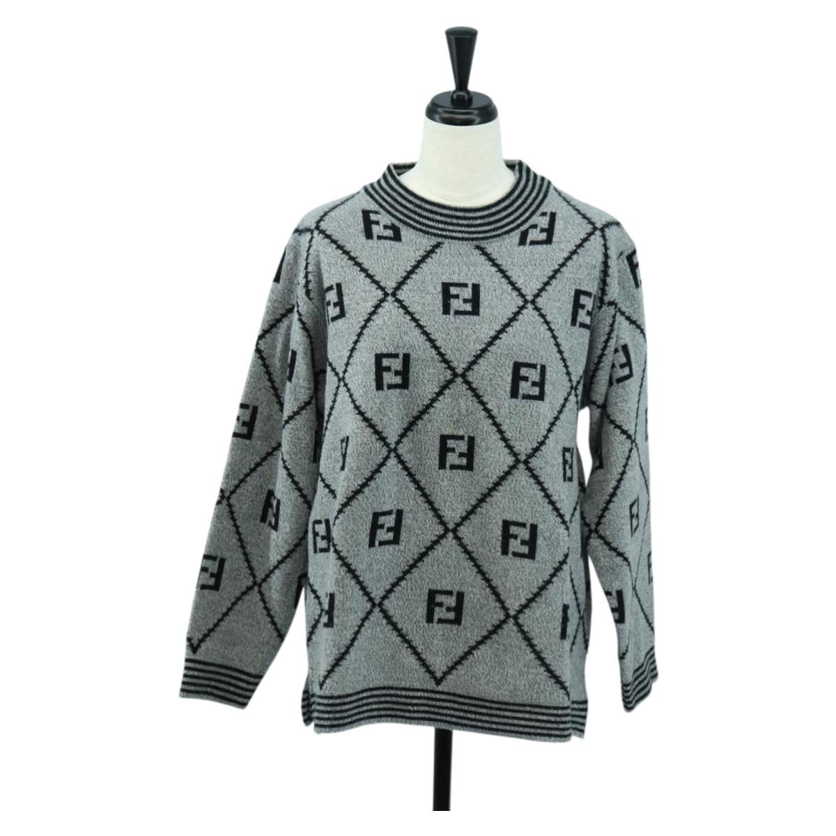 FENDI Zucca Canvas Knit Sweater Wool Gray Auth 174772A