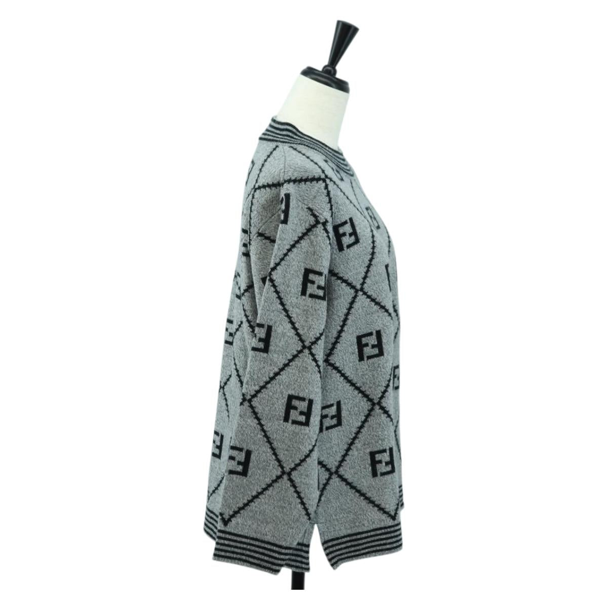 FENDI Zucca Canvas Knit Sweater Wool Gray Auth 174772A