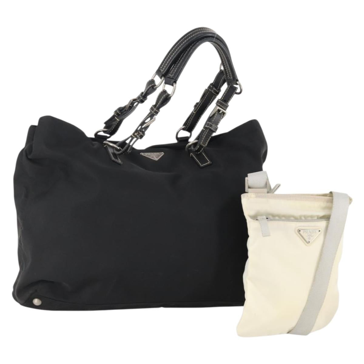 PRADA Hand Bag Nylon 2 Set Black White Auth 174802