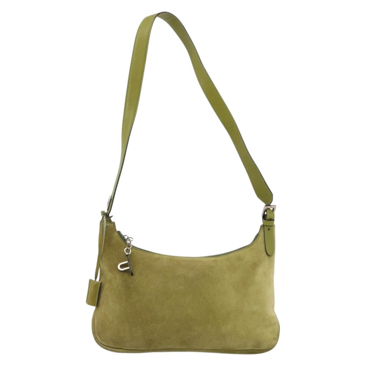 BALLY Shoulder Bag Suede Green Silver Auth 174837