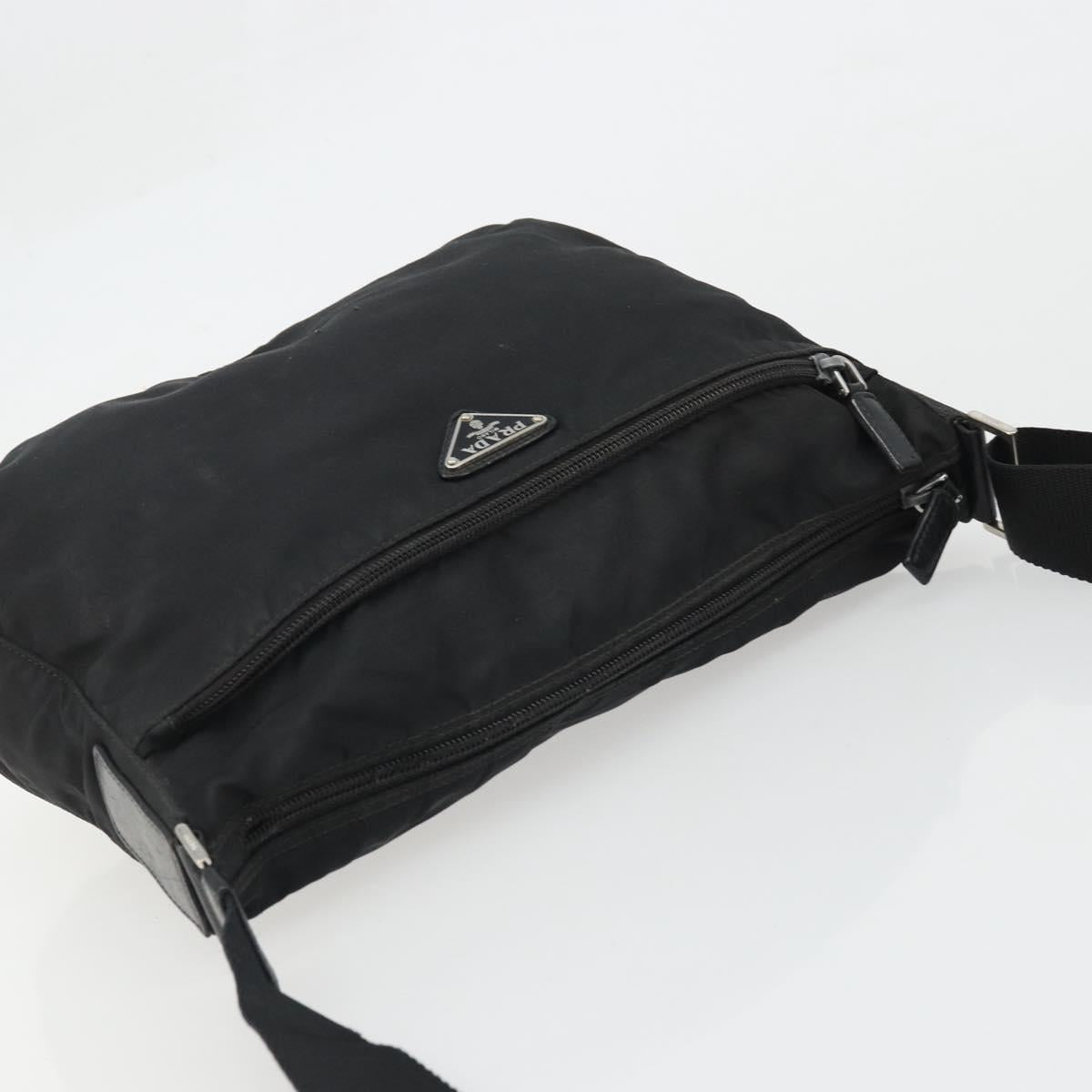 PRADA Shoulder Bag Nylon Black Silver Auth 174852