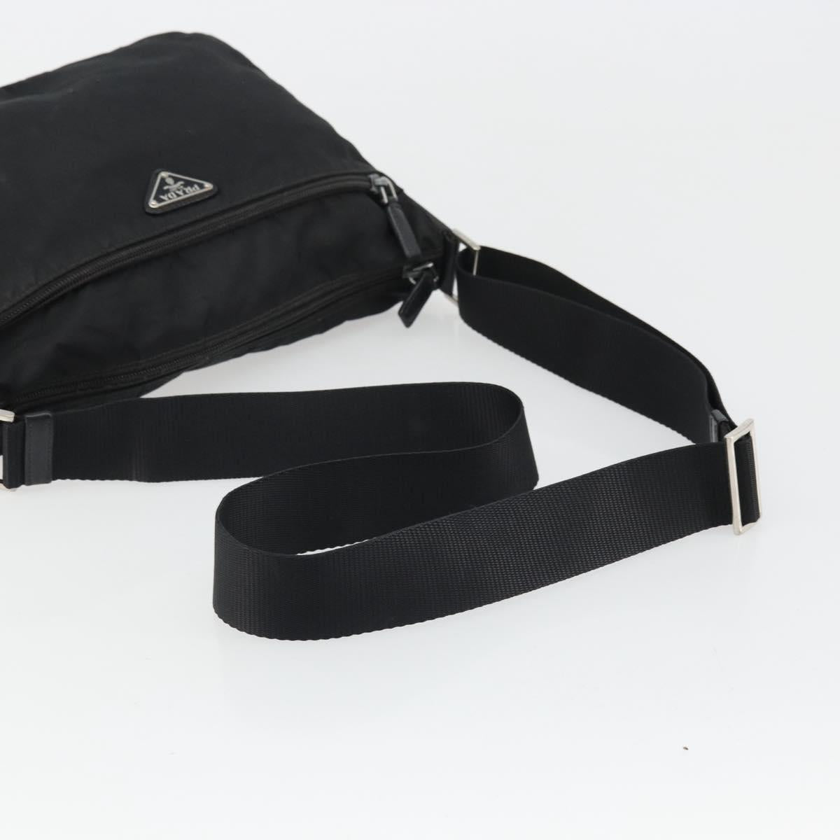 PRADA Shoulder Bag Nylon Black Silver Auth 174852