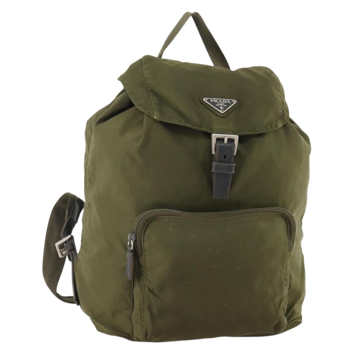 PRADA Backpack Nylon Khaki Silver Auth 174854