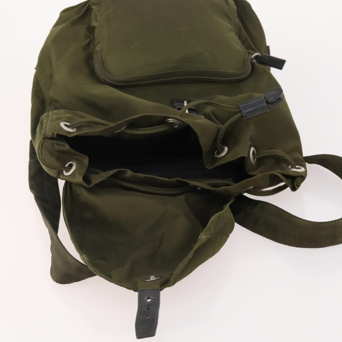 PRADA Backpack Nylon Khaki Silver Auth 174854