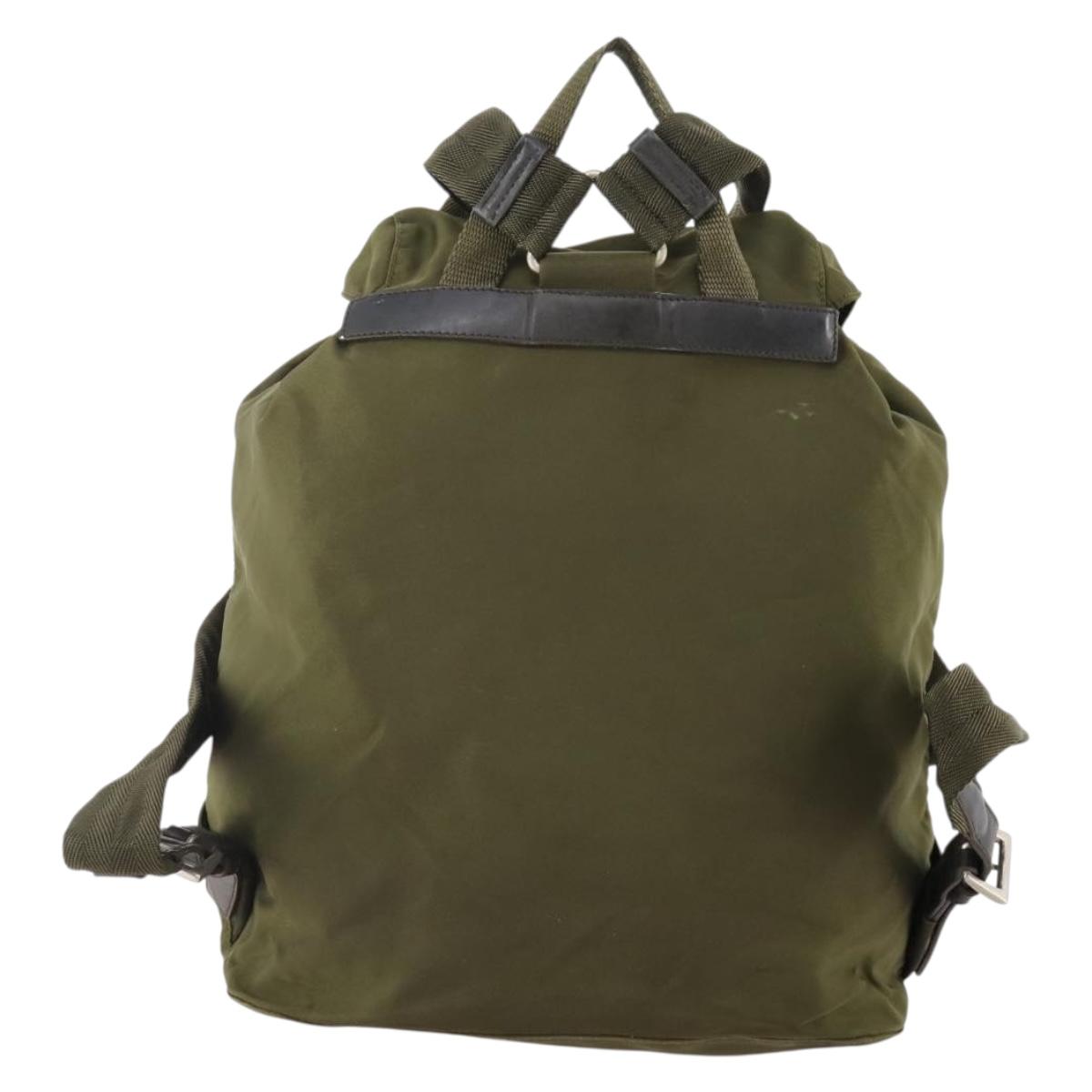 PRADA Backpack Nylon Khaki Silver Auth 174854