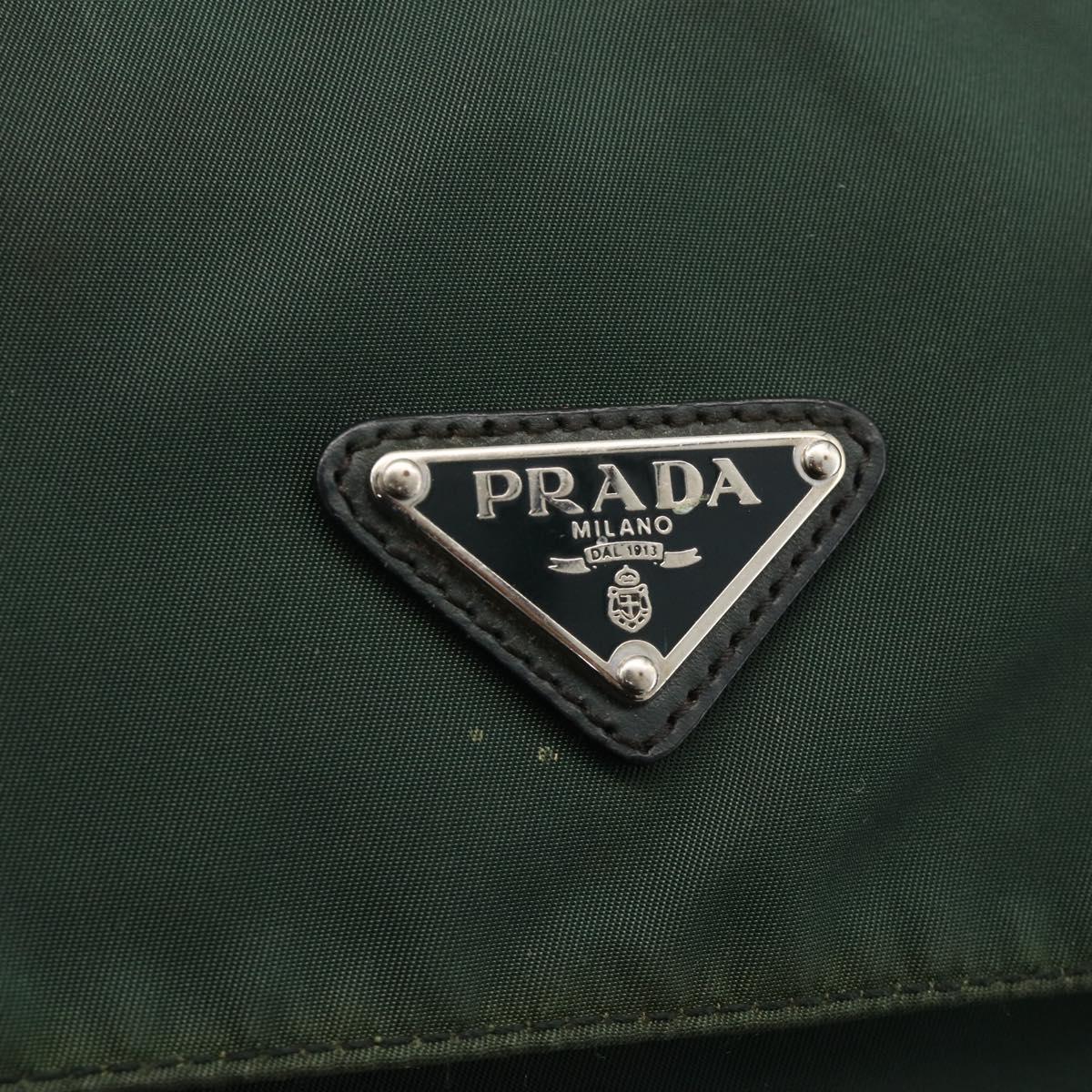 PRADA Shoulder Bag Nylon Green Silver Auth 174855