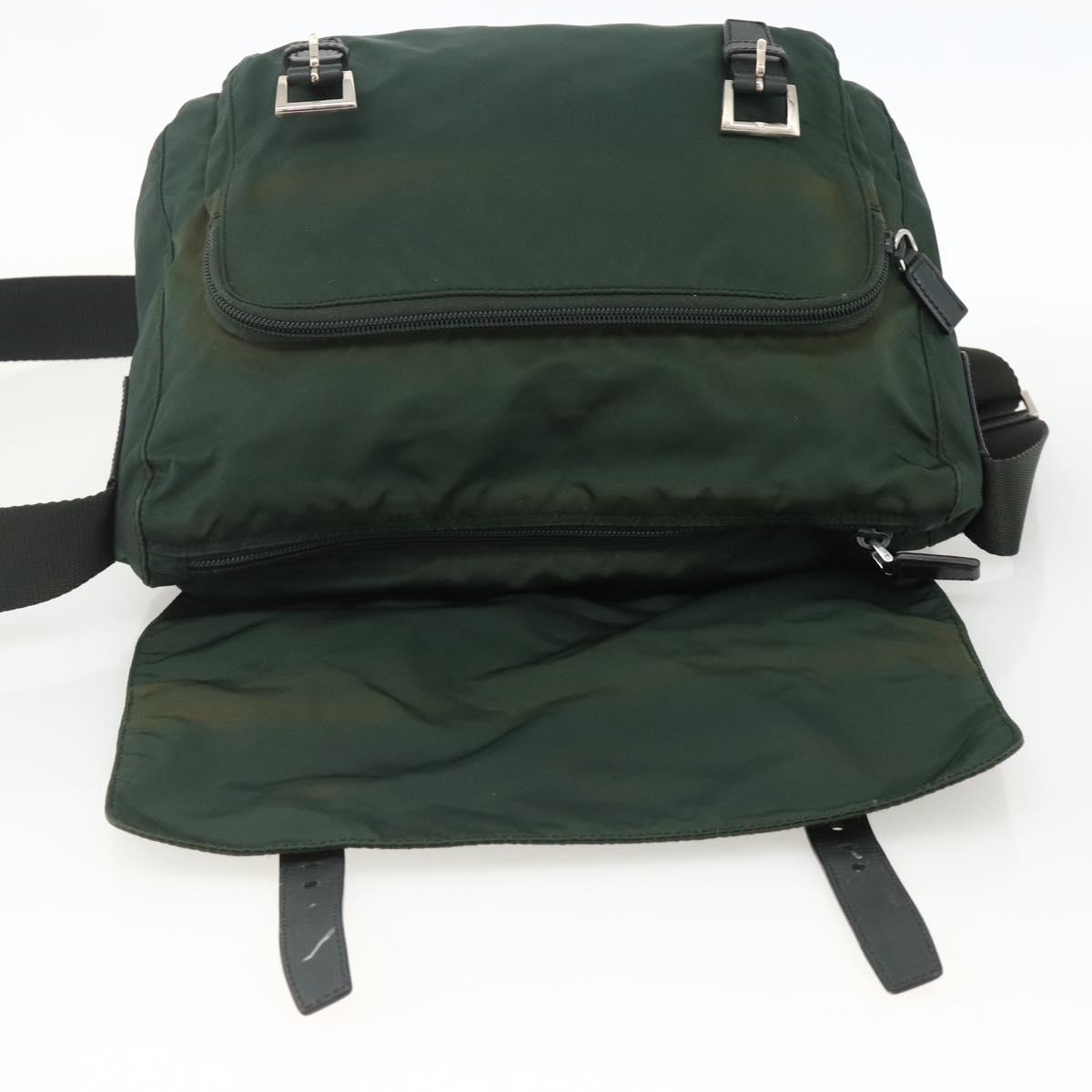 PRADA Shoulder Bag Nylon Green Silver Auth 174855