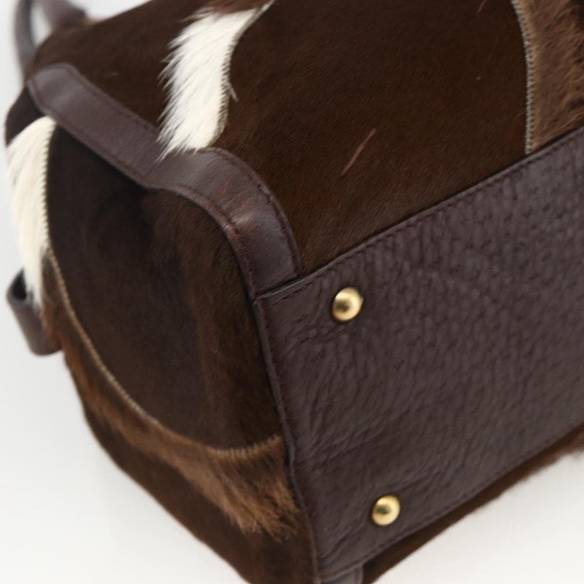 Salvatore Ferragamo Gancini Hand Bag Unborn Calf Skin Brown Gold Auth 174856A
