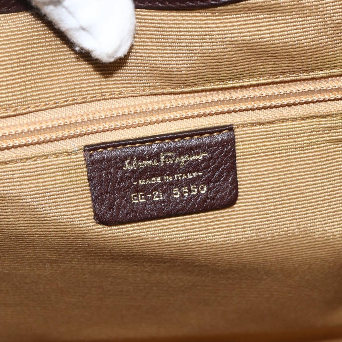 Salvatore Ferragamo Gancini Hand Bag Unborn Calf Skin Brown Gold Auth 174856A