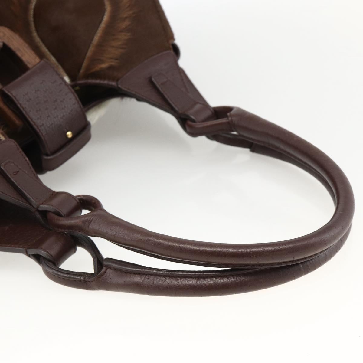 Salvatore Ferragamo Gancini Hand Bag Unborn Calf Skin Brown Gold Auth 174856A