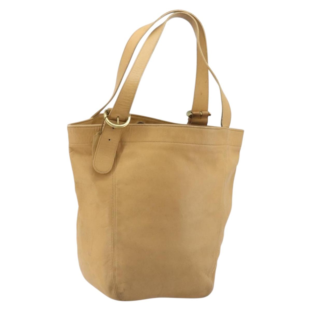 Coach Tote Bag Leather Beige Gold Auth 174865