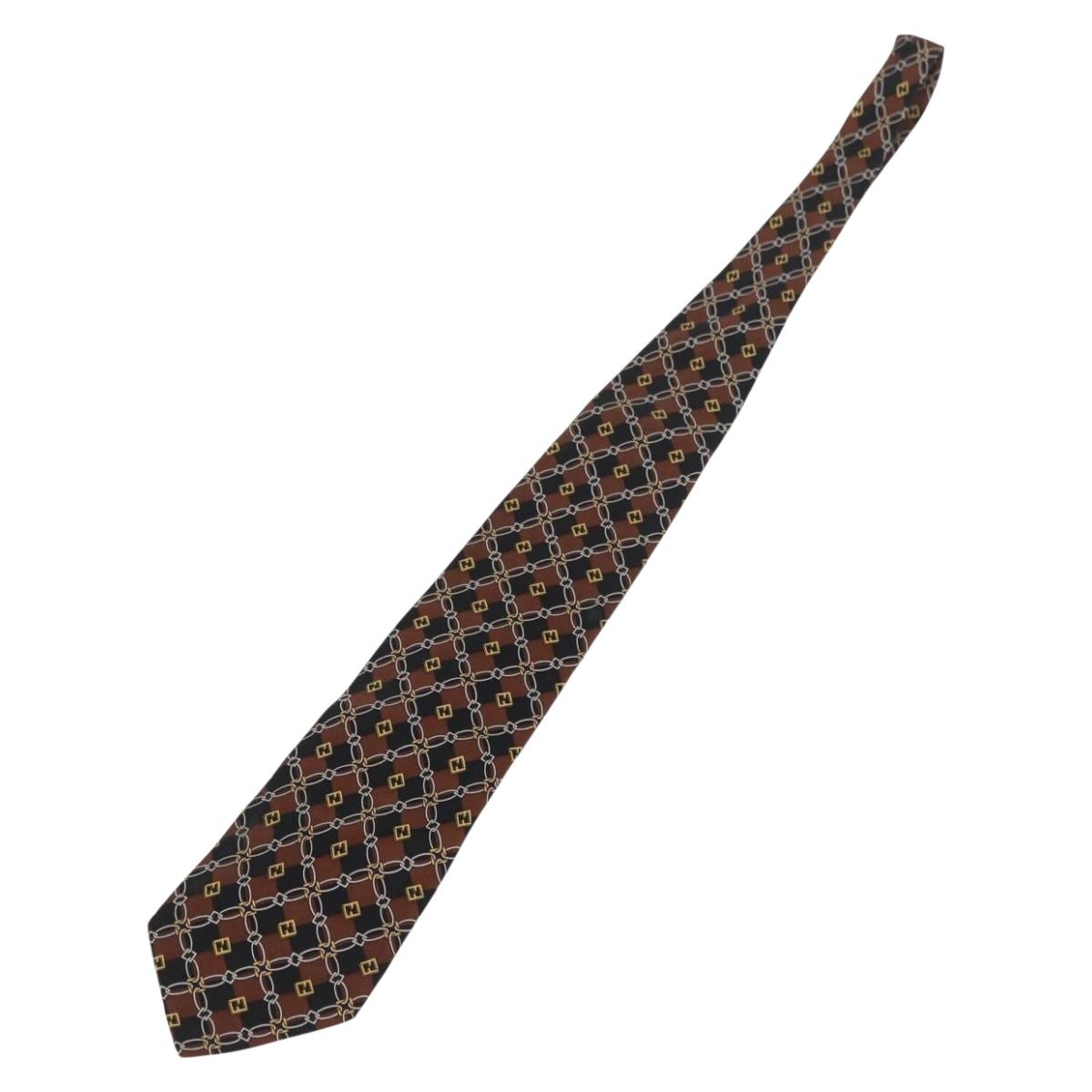 FENDI Necktie Silk Brown Auth 174883A