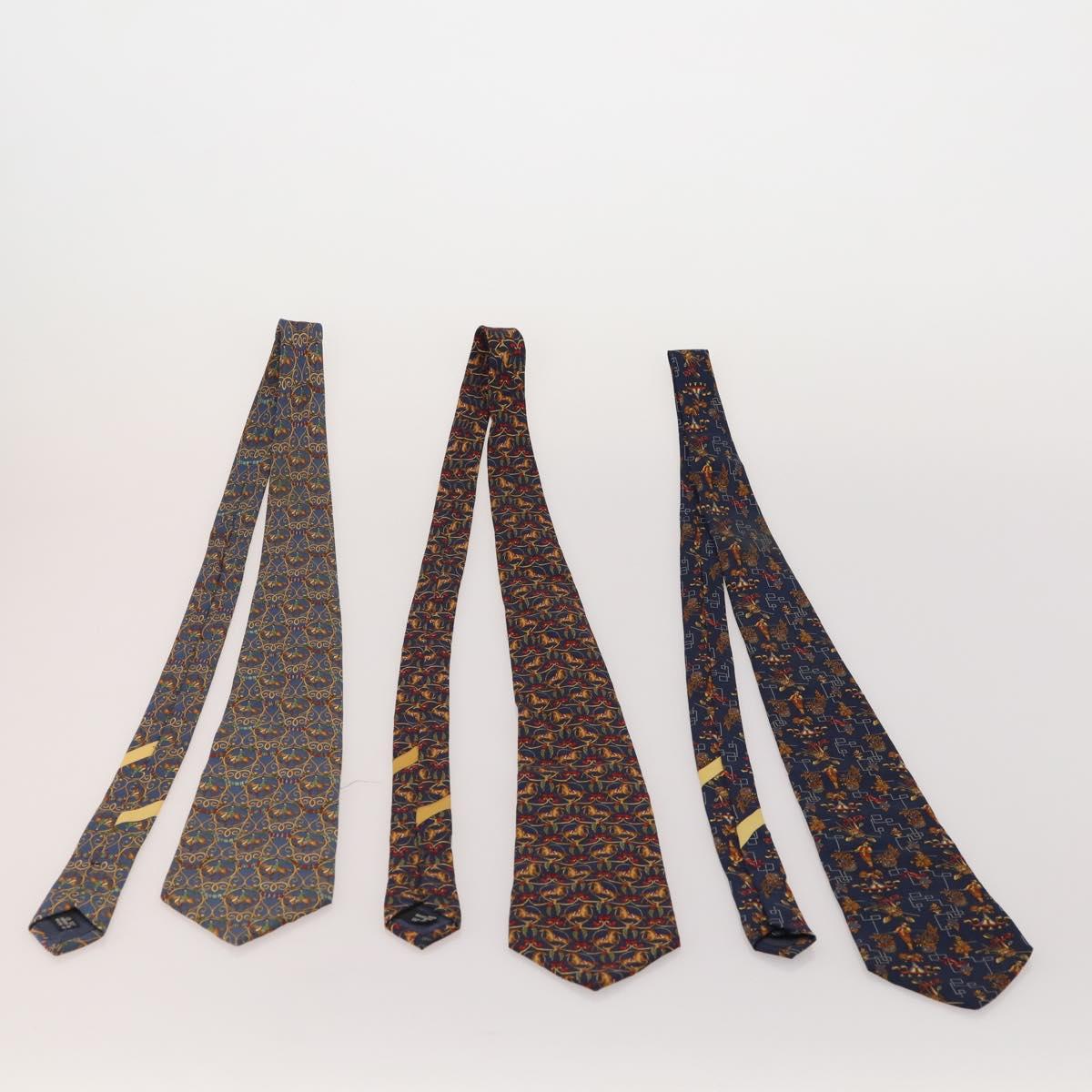 Salvatore Ferragamo Necktie Silk 10 bottles set Blue Navy yellow Auth 174928